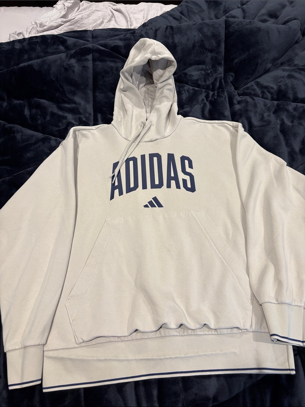 adidas White Hoodie with Navy Logo